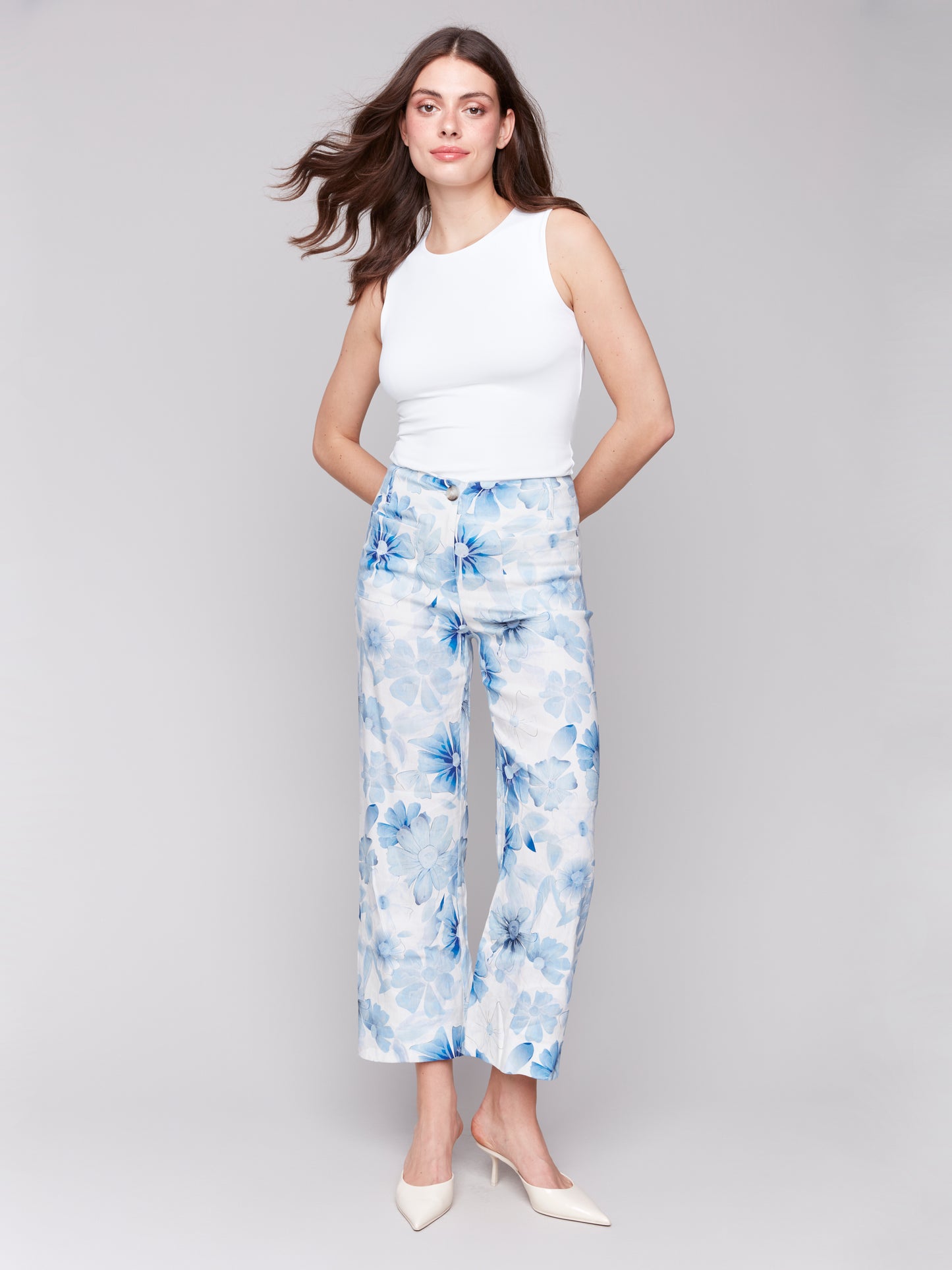 Printed Cropped Linen Blend Pants