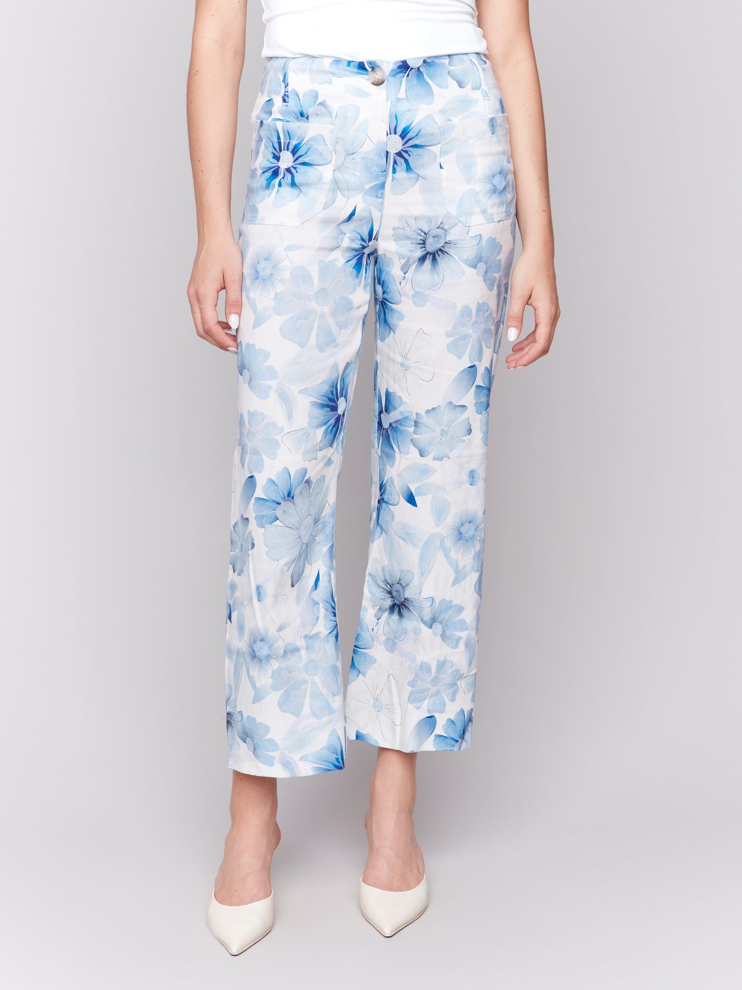 Printed Cropped Linen Blend Pants