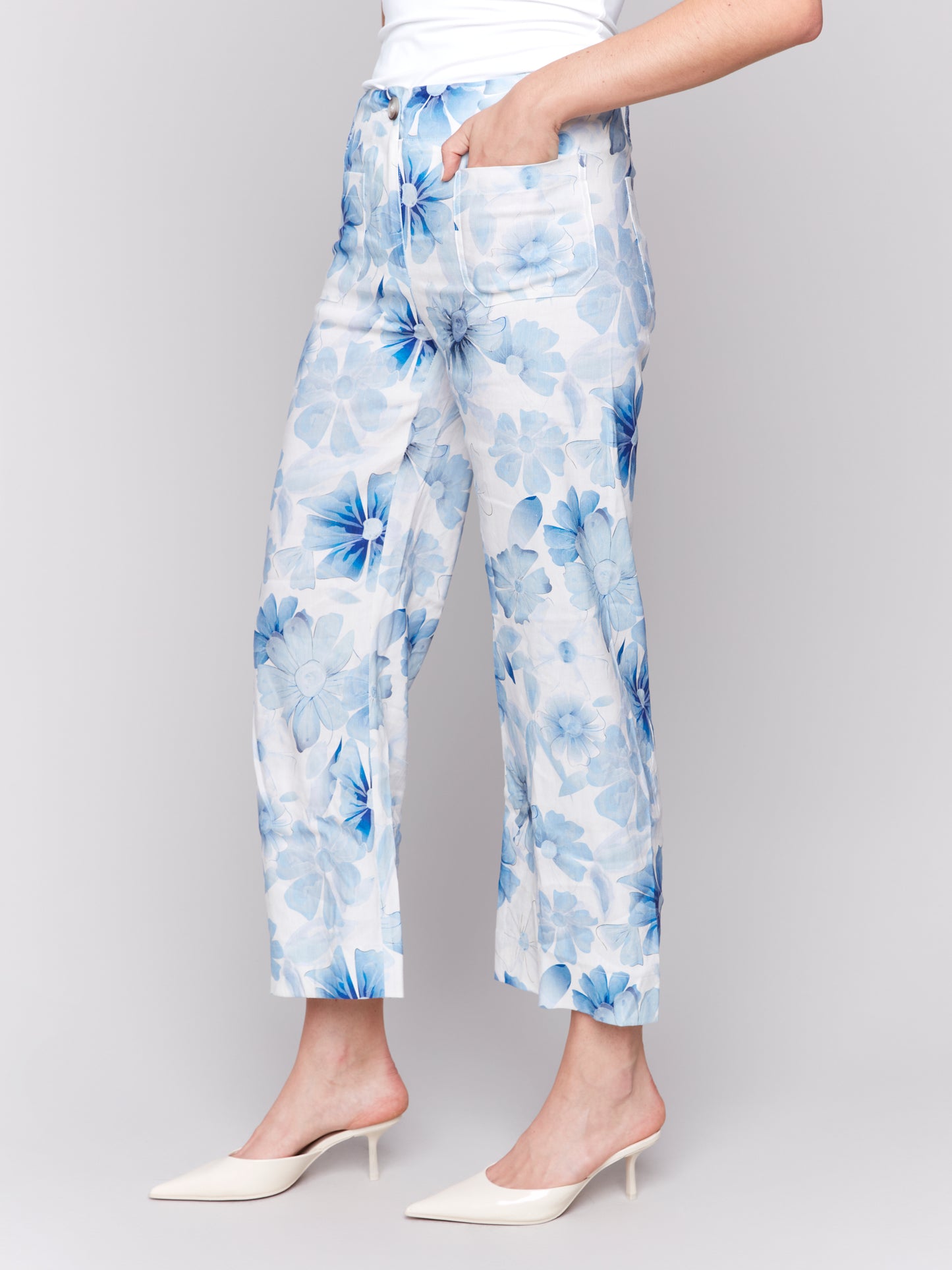 Printed Cropped Linen Blend Pants