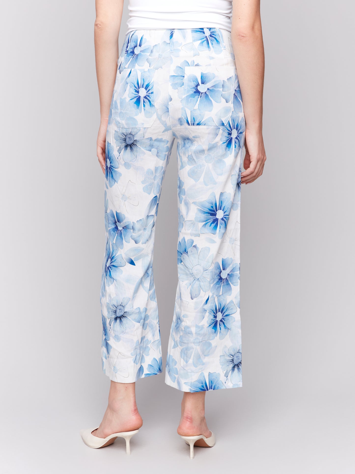 Printed Cropped Linen Blend Pants