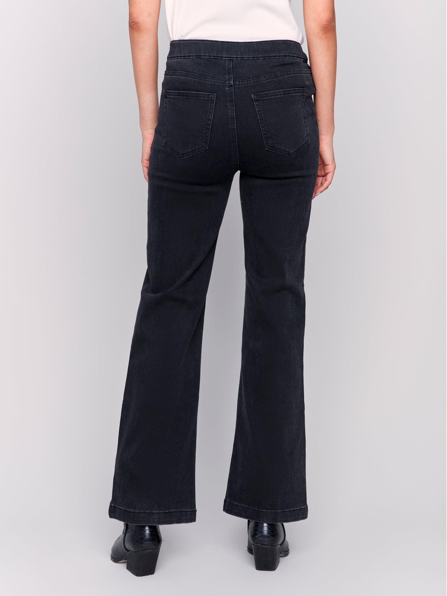 Pull-On Flare Jeans with Front Buttons