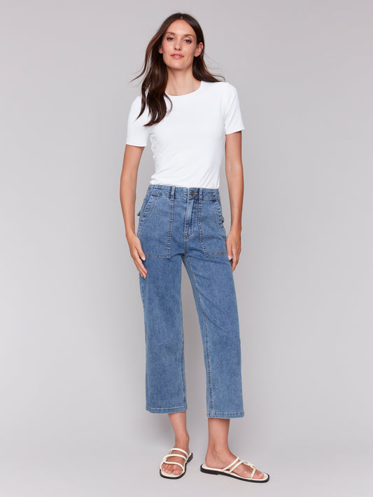 Cropped Utility Pocket Jeans