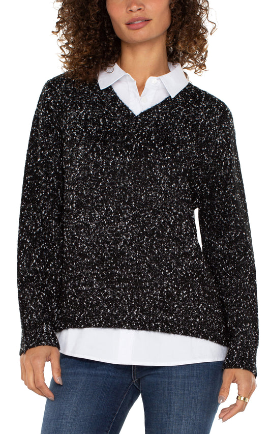 Twofer Long Sleeve Collared Sweater