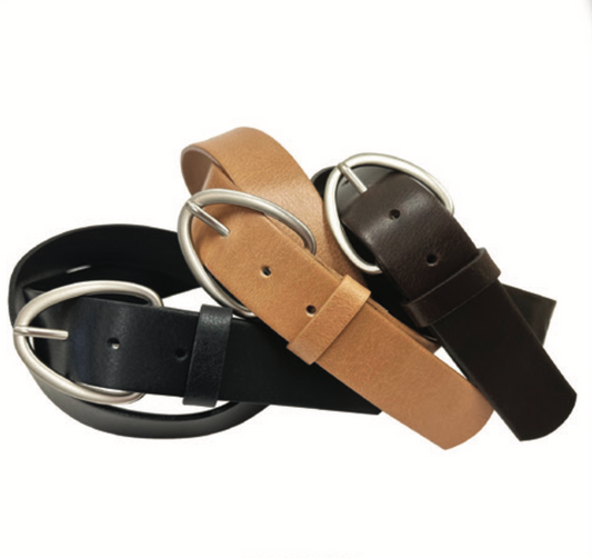 Leather Belt With Matte Nickel Buckle