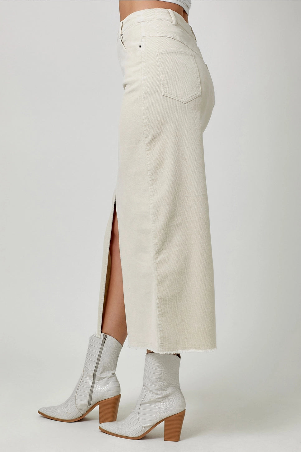 Washed Front Slit Corduroy Skirt