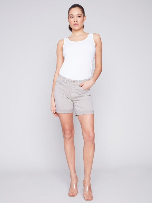 Cuffed Hem Twill Shorts