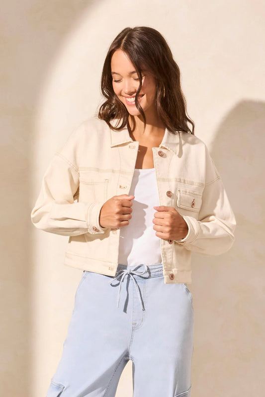 Drop Shoulder Crop Denim Jacket