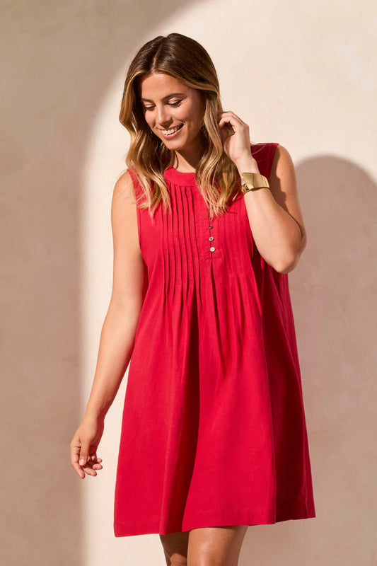 Linen Blend Pleated Sleeveless Dress