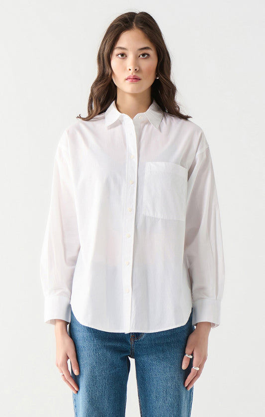 Long Sleeve Poplin Button Front Shirt