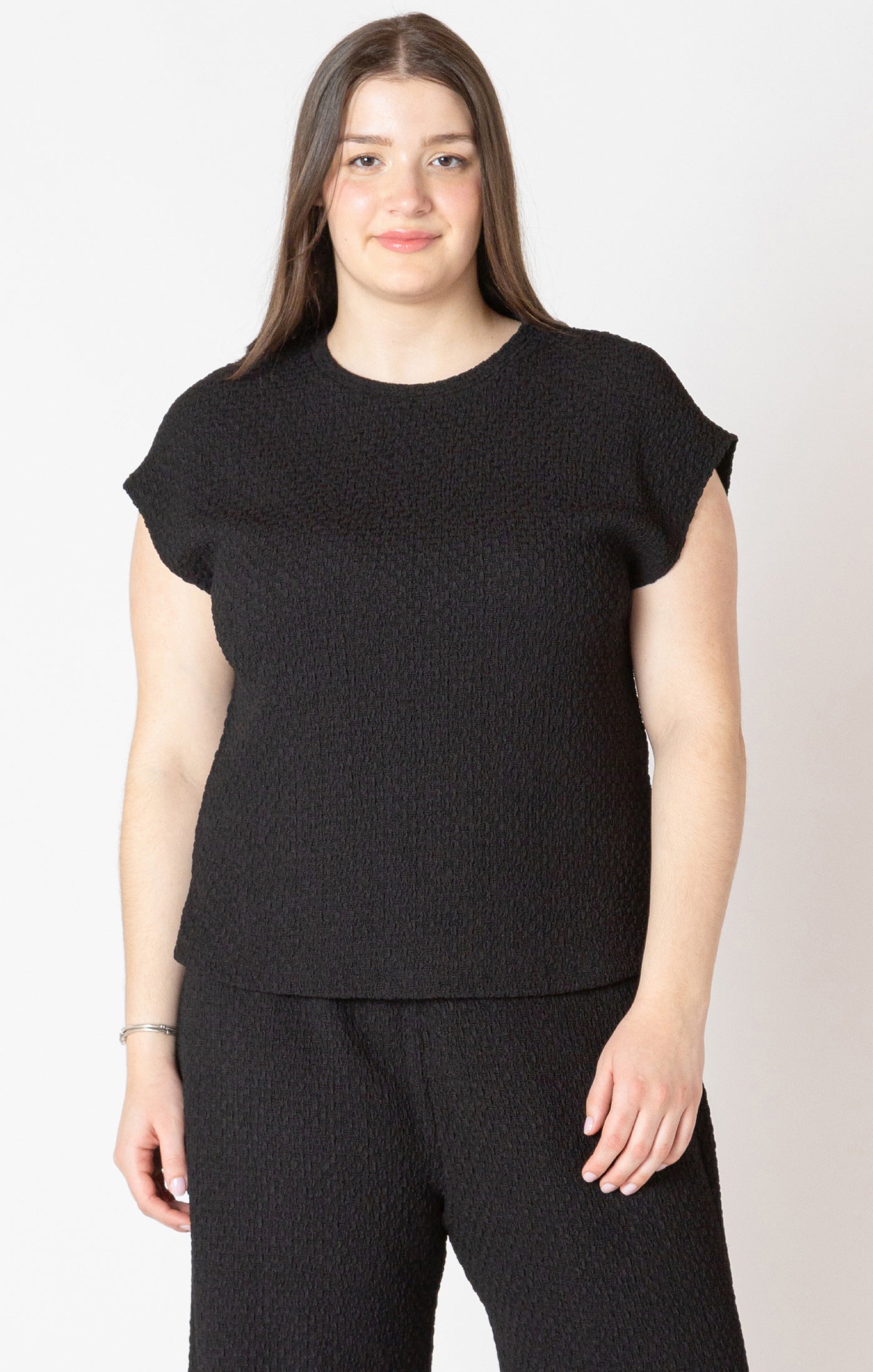 Short Sleeve Drop Shoulder Textured Top