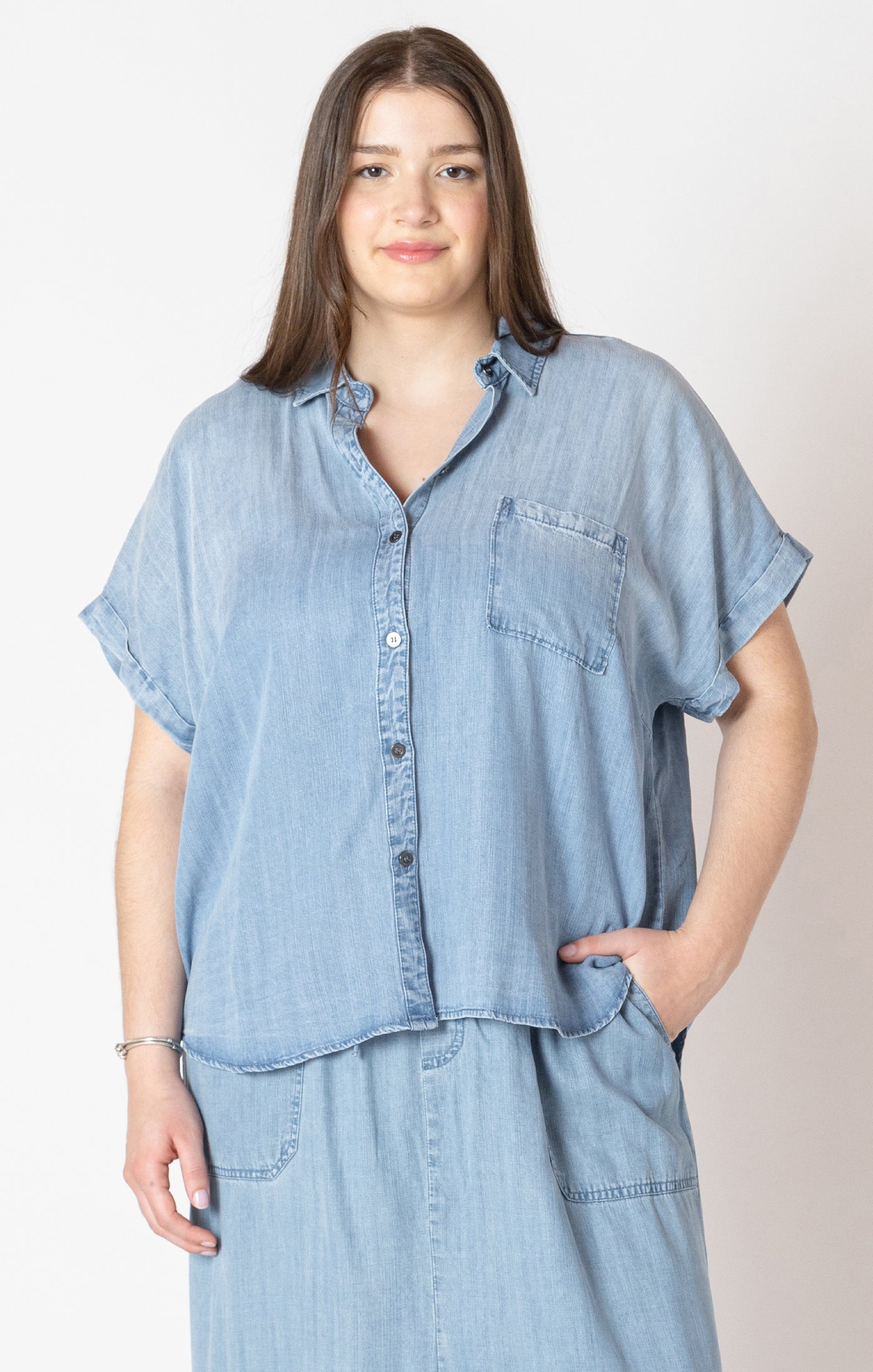 Short Sleeve Button Down Blouse