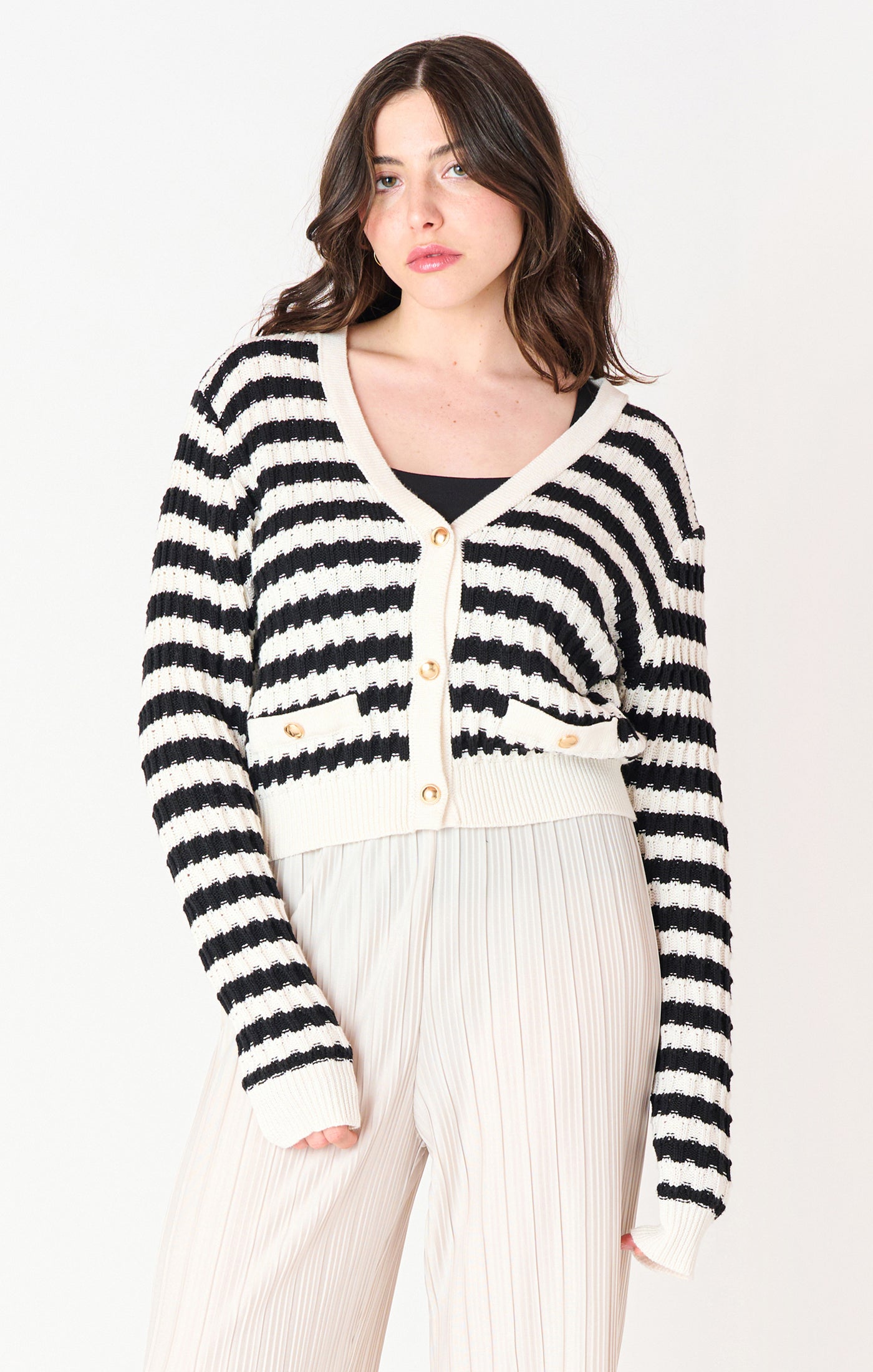 Long Sleeve Textured Striped Cardigan