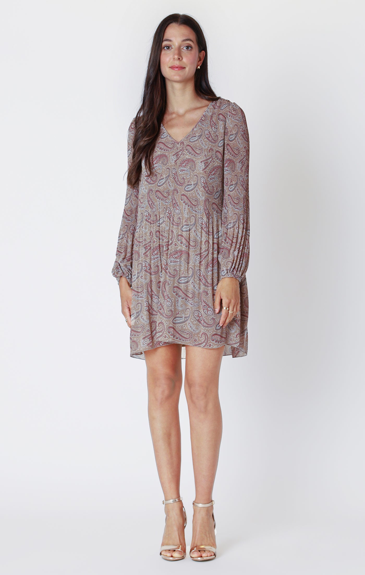 Long Sleeve Pleated A-Line Dress