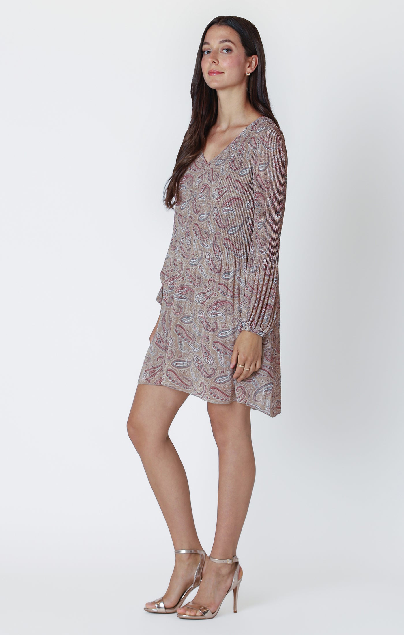 Long Sleeve Pleated A-Line Dress