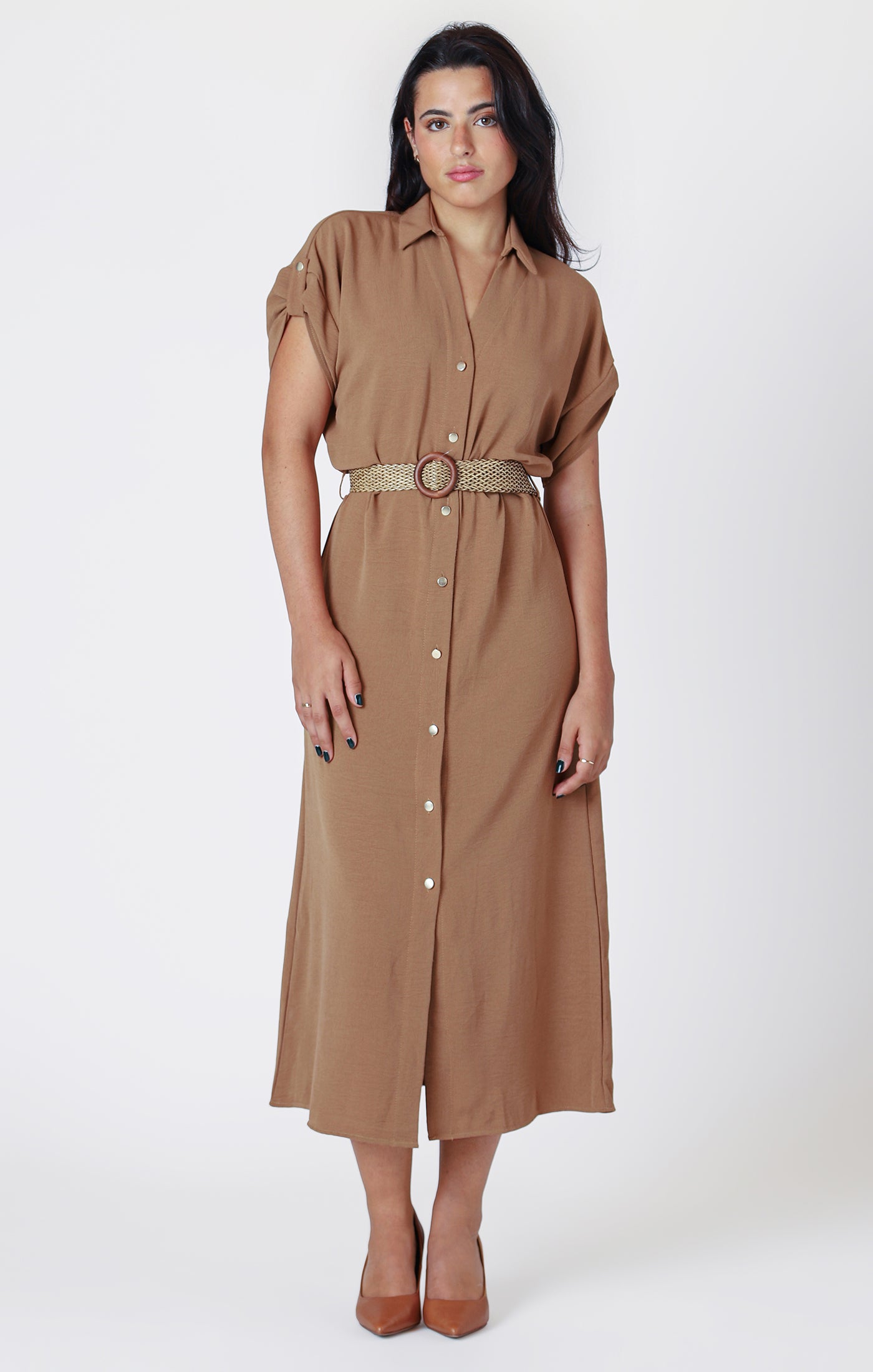 Belted Midi Shirt Dress