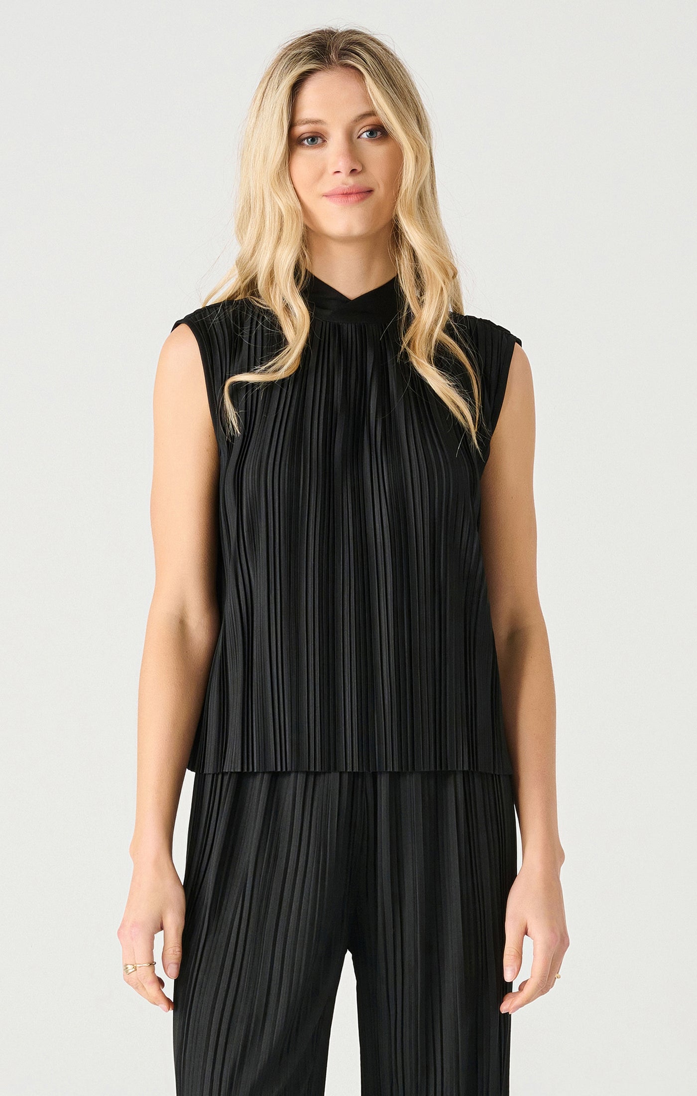 Mockneck Pleated Top