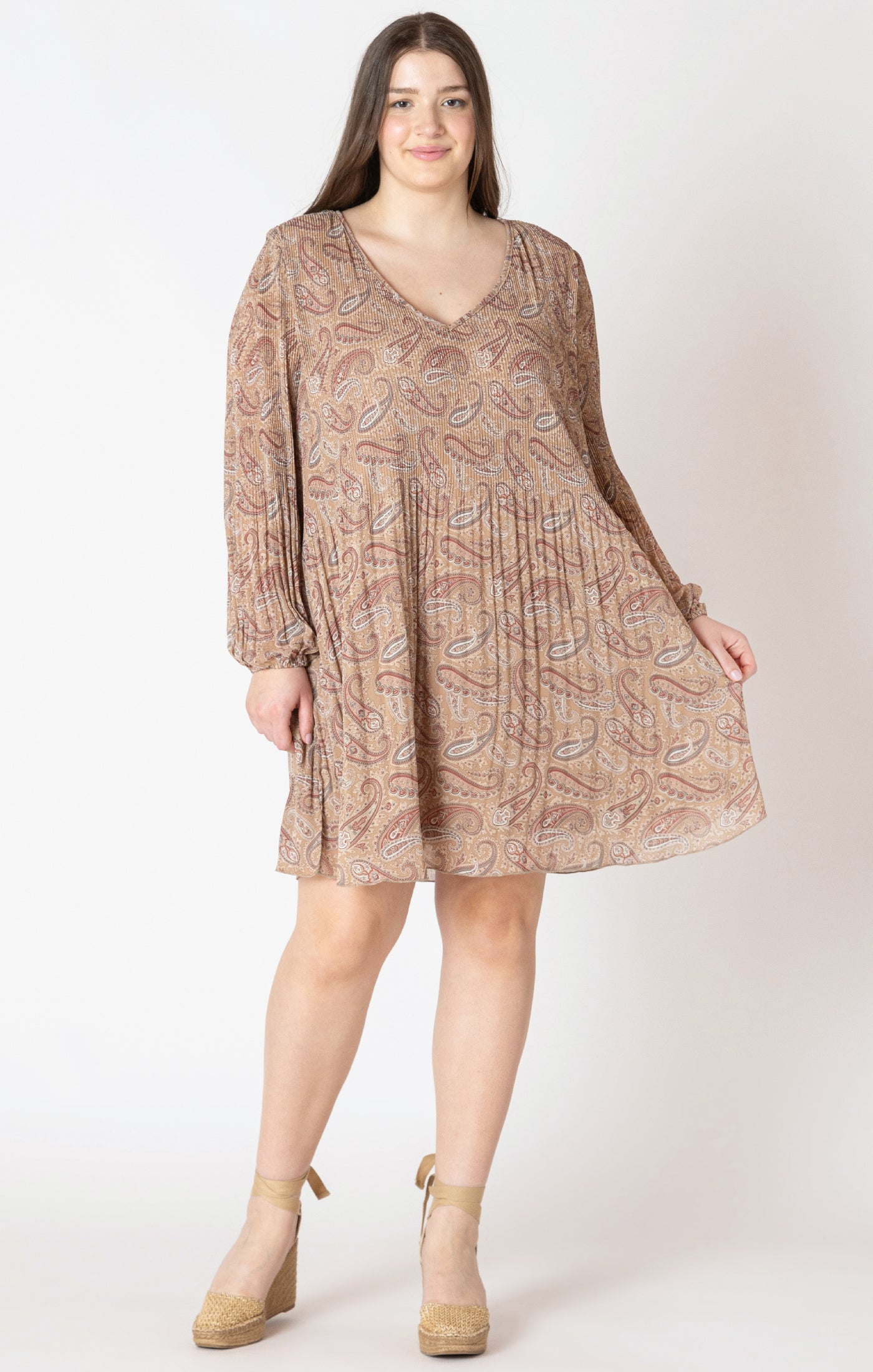 Long Sleeve Pleated A-Line Dress