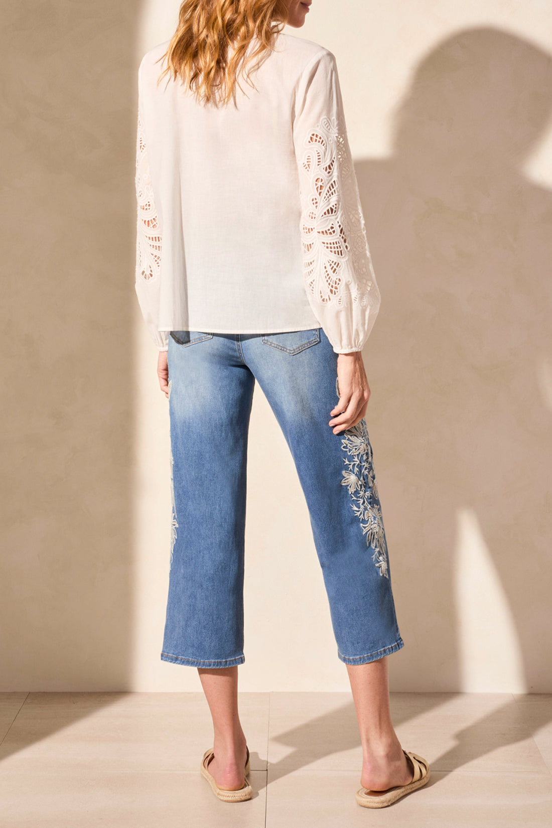 Long Sleeve Blouse with Embroidery Cut Outs